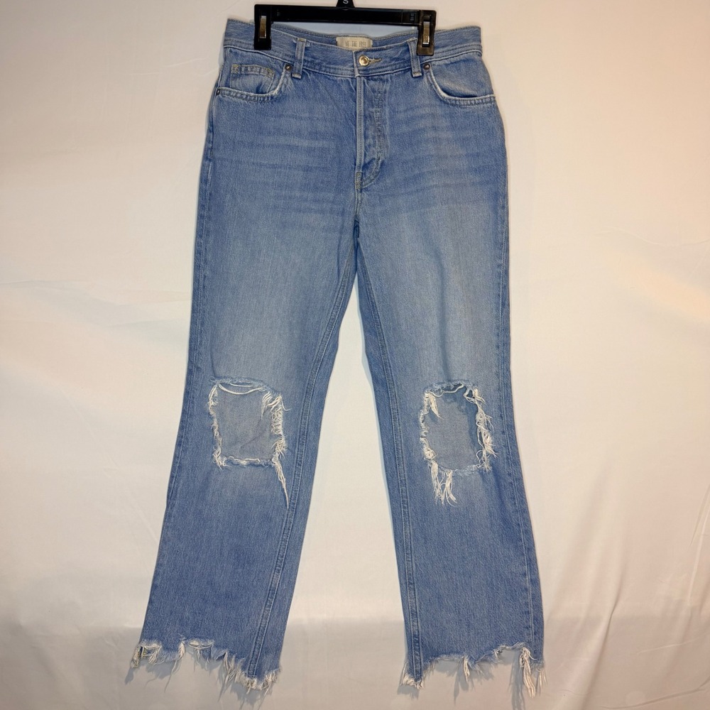 We The Free Free People Distressed Straight Leg Jeans Light Wash 26